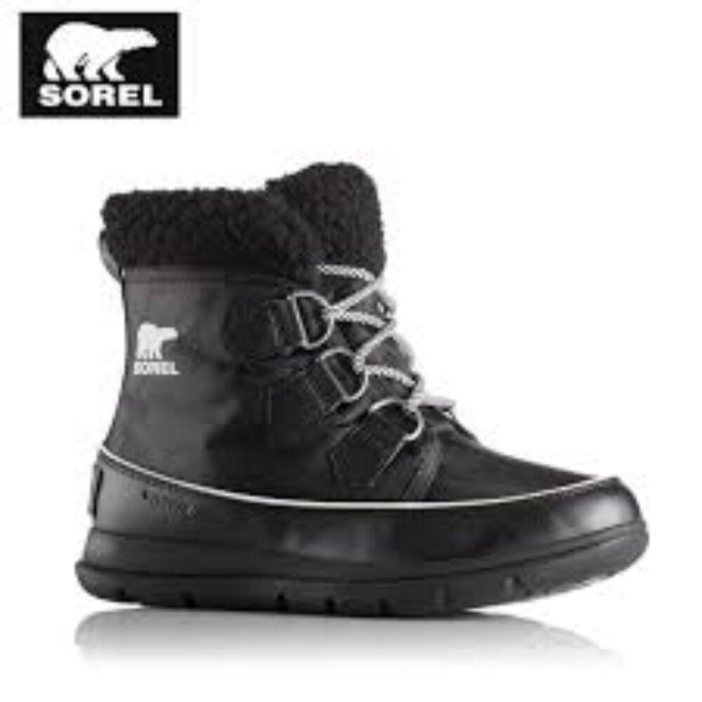 Sorel Women's Black Explorer Carnival‎ NL3040-010 Fur Ankle Winter Boot Size 8